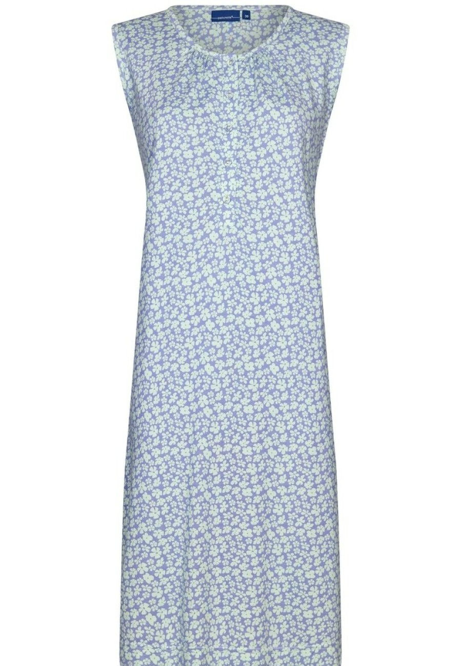 Pastunette Nightshirts | Pastunette Ladies Sleeveless Nightdress With Buttons 'Flowery Blue'