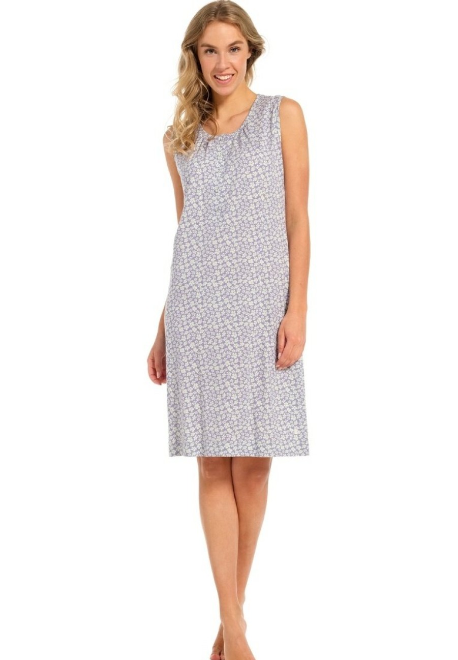 Pastunette Nightshirts | Pastunette Ladies Sleeveless Nightdress With Buttons 'Flowery Blue'