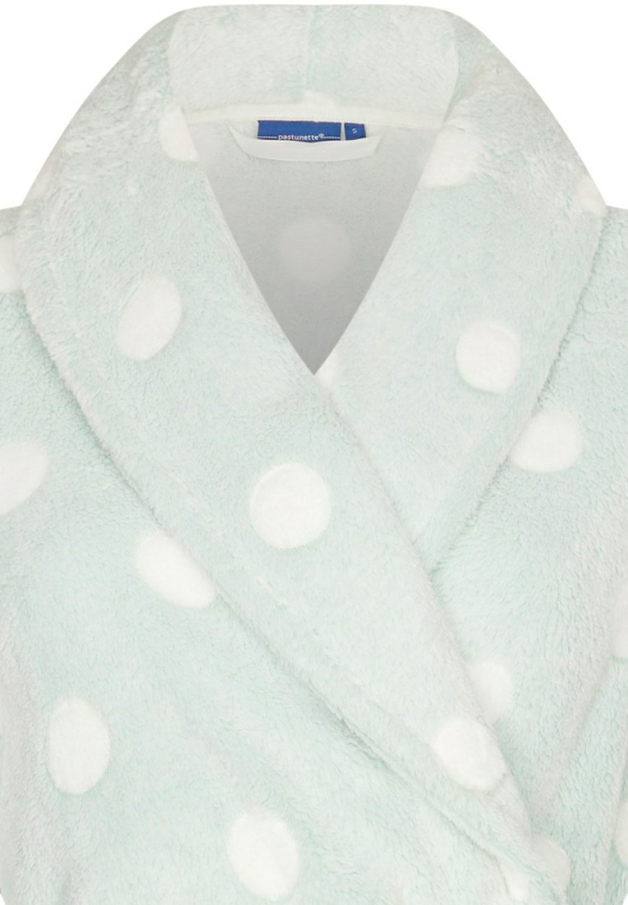 Pastunette Bathrobes | Pastunette Light Green Warm Fleece Wrap-Over Dressinggown 'Dotty Circles'