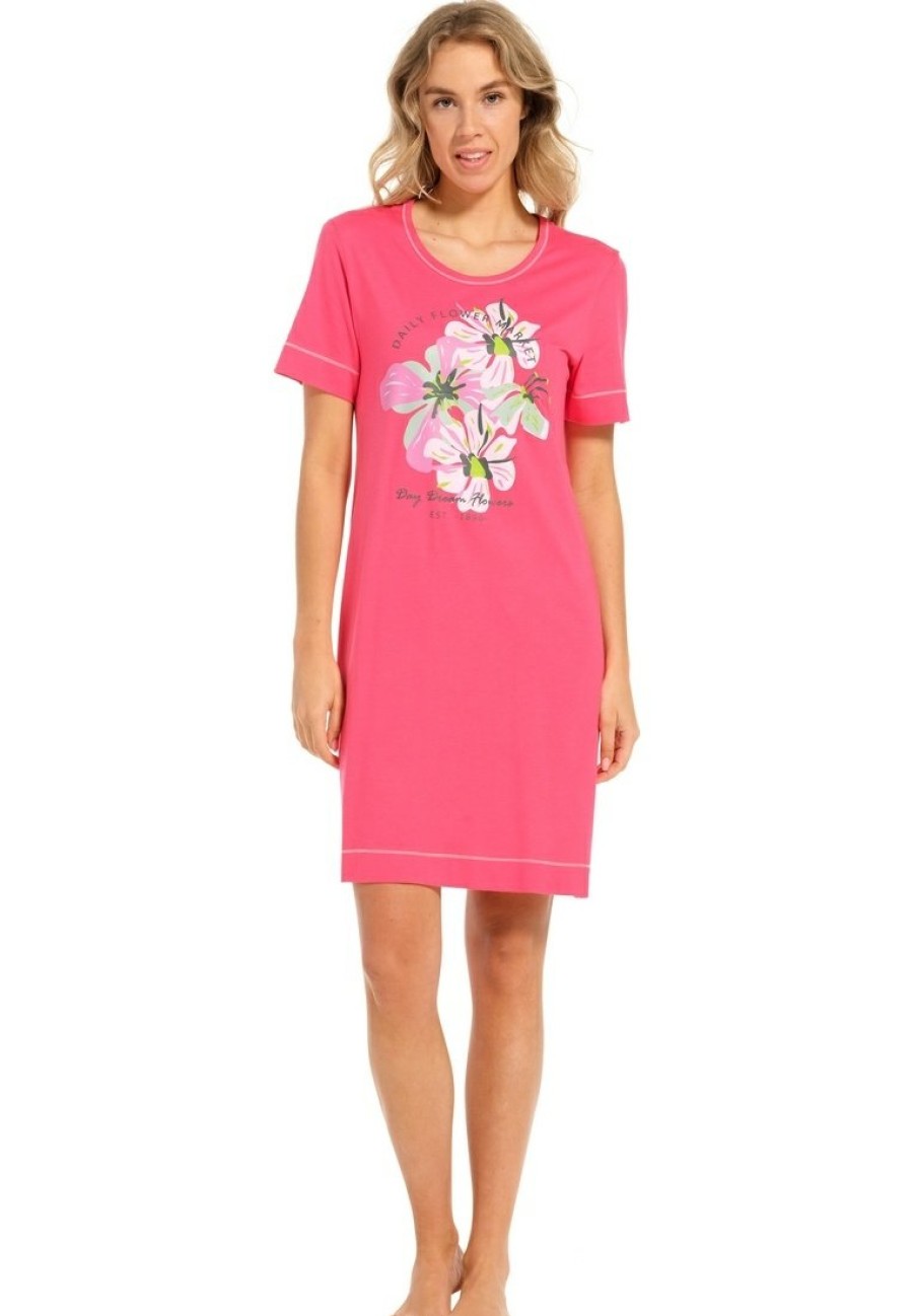 Pastunette Nightshirts | Pastunette Ladies Short Sleeve Pink Nightdress 'Floral Moments'