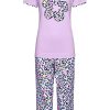 Rebelle Pyjamas | Rebelle Ladies Short Sleeve Organic Cotton Lilac Summer 3/4 Pyjama Set 'Hidden Chic Flower'