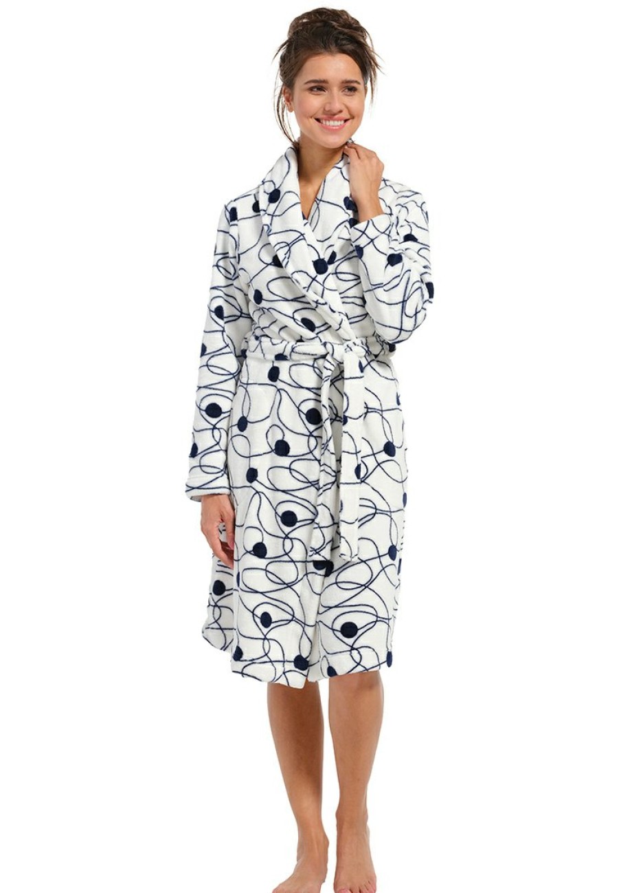 Rebelle Bathrobes | Rebelle Ladies Wrap-Over Coral Fleece Dressinggown 'Abstract Bobble Line Art'