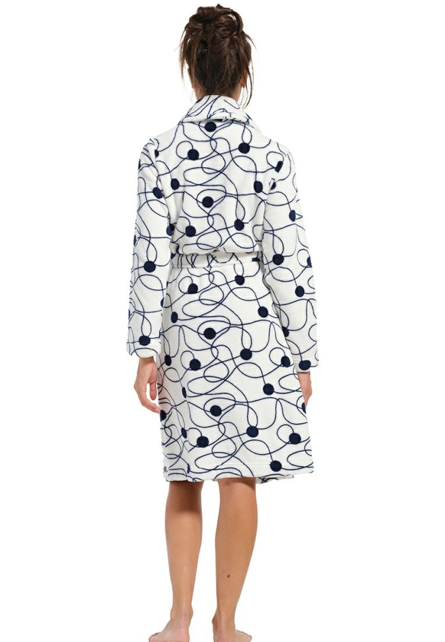 Rebelle Bathrobes | Rebelle Ladies Wrap-Over Coral Fleece Dressinggown 'Abstract Bobble Line Art'