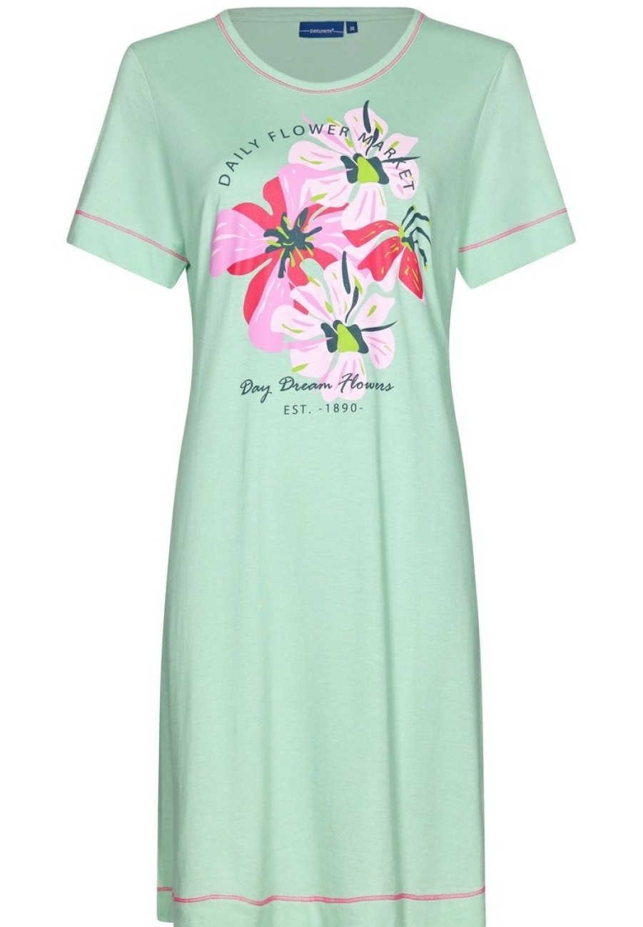 Pastunette Nightshirts | Pastunette Ladies Short Sleeve Green Nightdress 'Floral Moments'