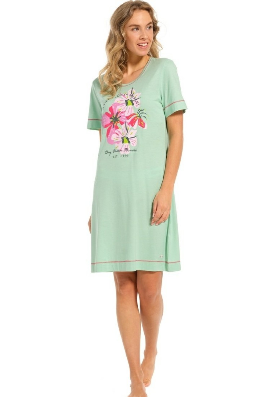 Pastunette Nightshirts | Pastunette Ladies Short Sleeve Green Nightdress 'Floral Moments'