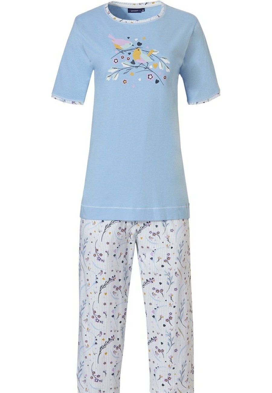 Pastunette Pyjamas | Pastunette Ladies Short Sleeve 3/4 Cotton Pyjama Set 'Dreamy Love Birds'