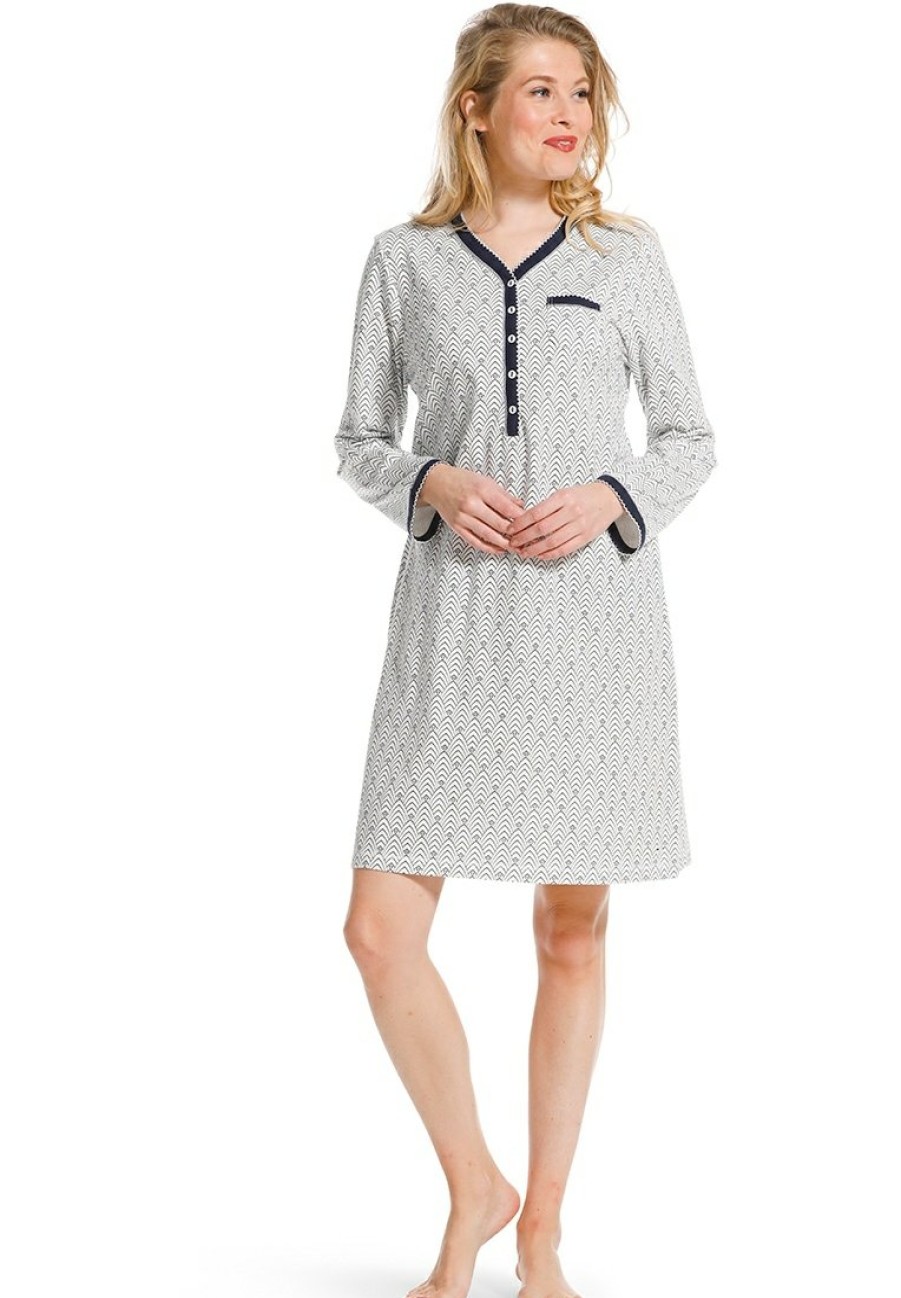 Pastunette Nightshirts | Pastunette Ladies Cotton Nightdress With Buttons 'Wave Arch'