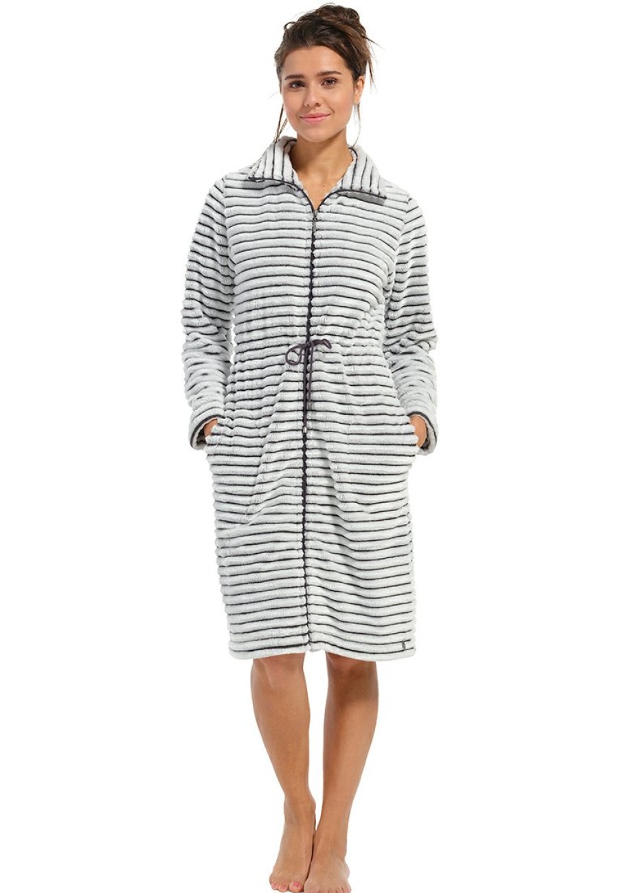 Rebelle Bathrobes | Rebelle Ladies Soft Fleece Robe With Full Zip 'Soft Trendy Lines'