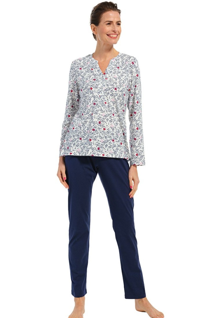 Pastunette Pyjamas | Pastunette Ladies Long Sleeve Cotton Pyjama Set 'Winter Flower Garden'