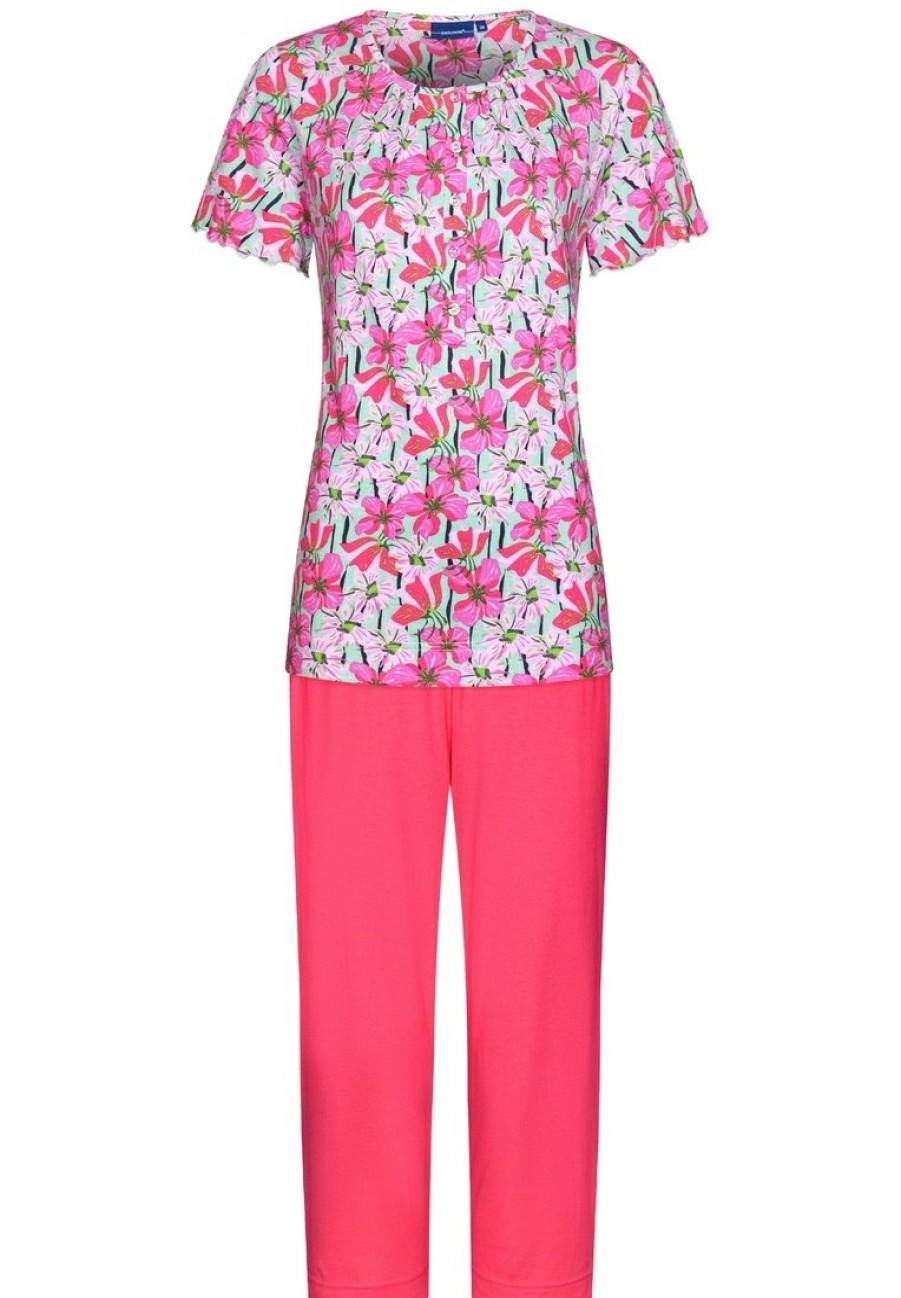 Pastunette Pyjamas | Pastunette Ladies Short Sleeve Cotton Pyjama With Buttons 'Floral Moments'