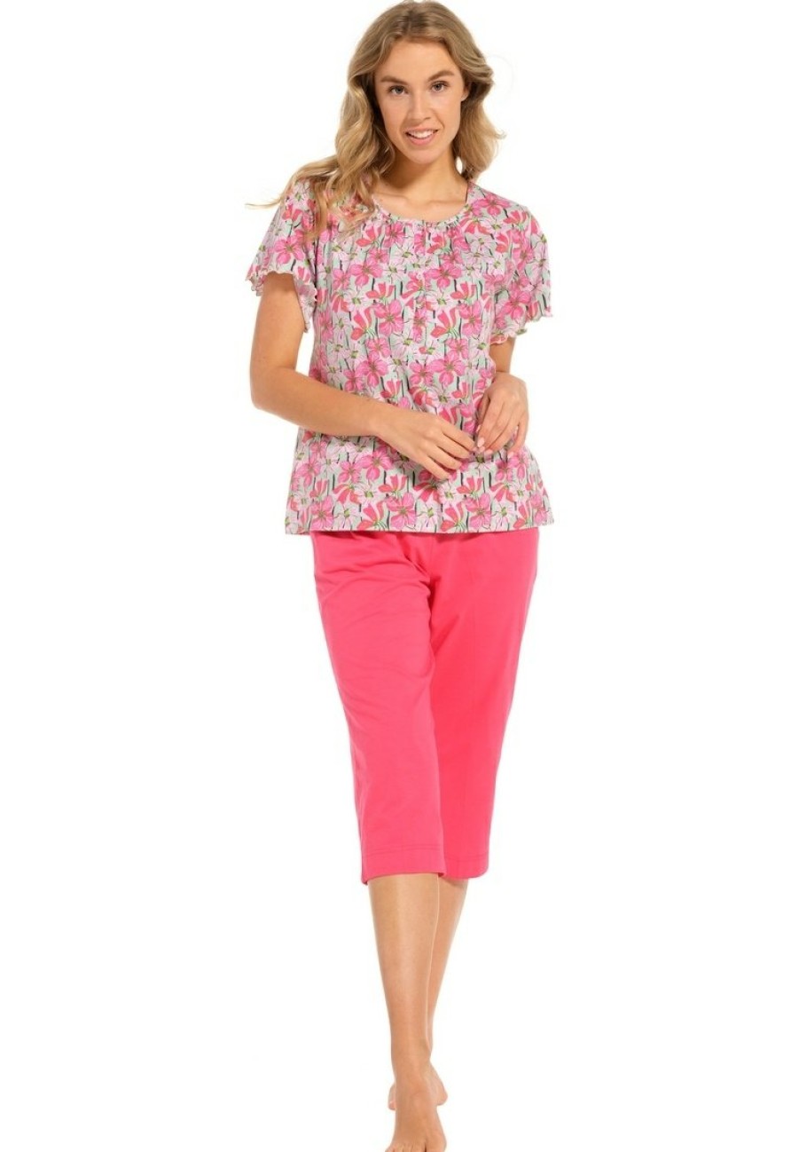 Pastunette Pyjamas | Pastunette Ladies Short Sleeve Cotton Pyjama With Buttons 'Floral Moments'