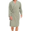 Pastunette for Men Bathrobes | Pastunette For Men Men'S Light Green Cotton-Jacquard Terry Mix Wrap-Over Morning Gown With Belt