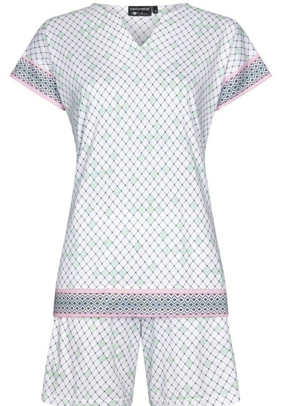 Pastunette Deluxe Shorty Sets | Pastunette Deluxe Ladies Short Sleeve Cotton Modal 'V' Neck Shorty Set 'Dotty Diamonds'