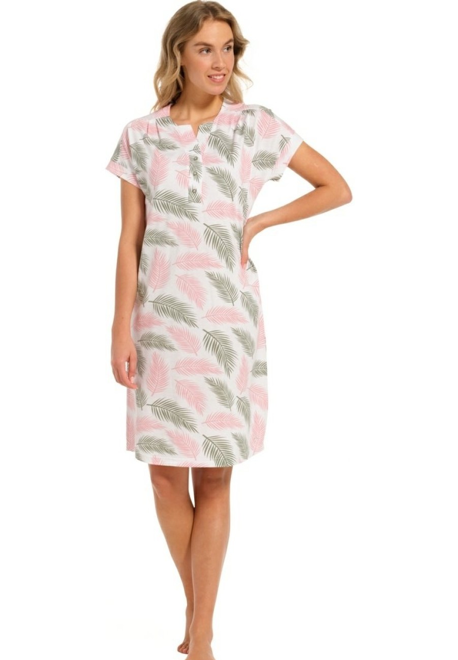 Pastunette Nightshirts | Pastunette Ladies Short Sleeve Cotton Nightdress With Buttons 'Outdoor Life Pink'