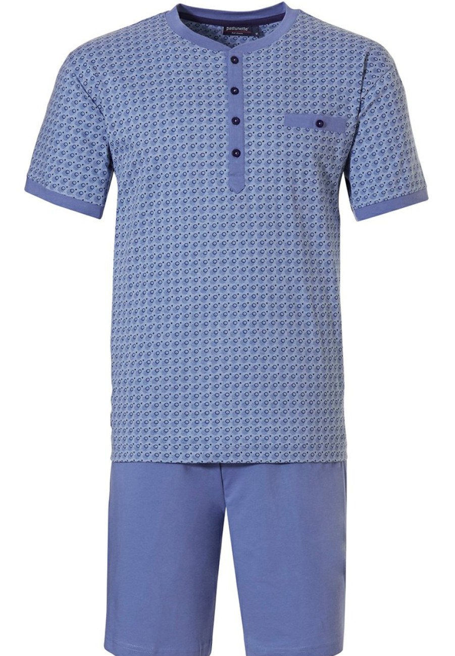 Pastunette for Men Shorty Set | Pastunette For Men Cadet Blue Mens Shorty Set 'Micro Dots & Circles'