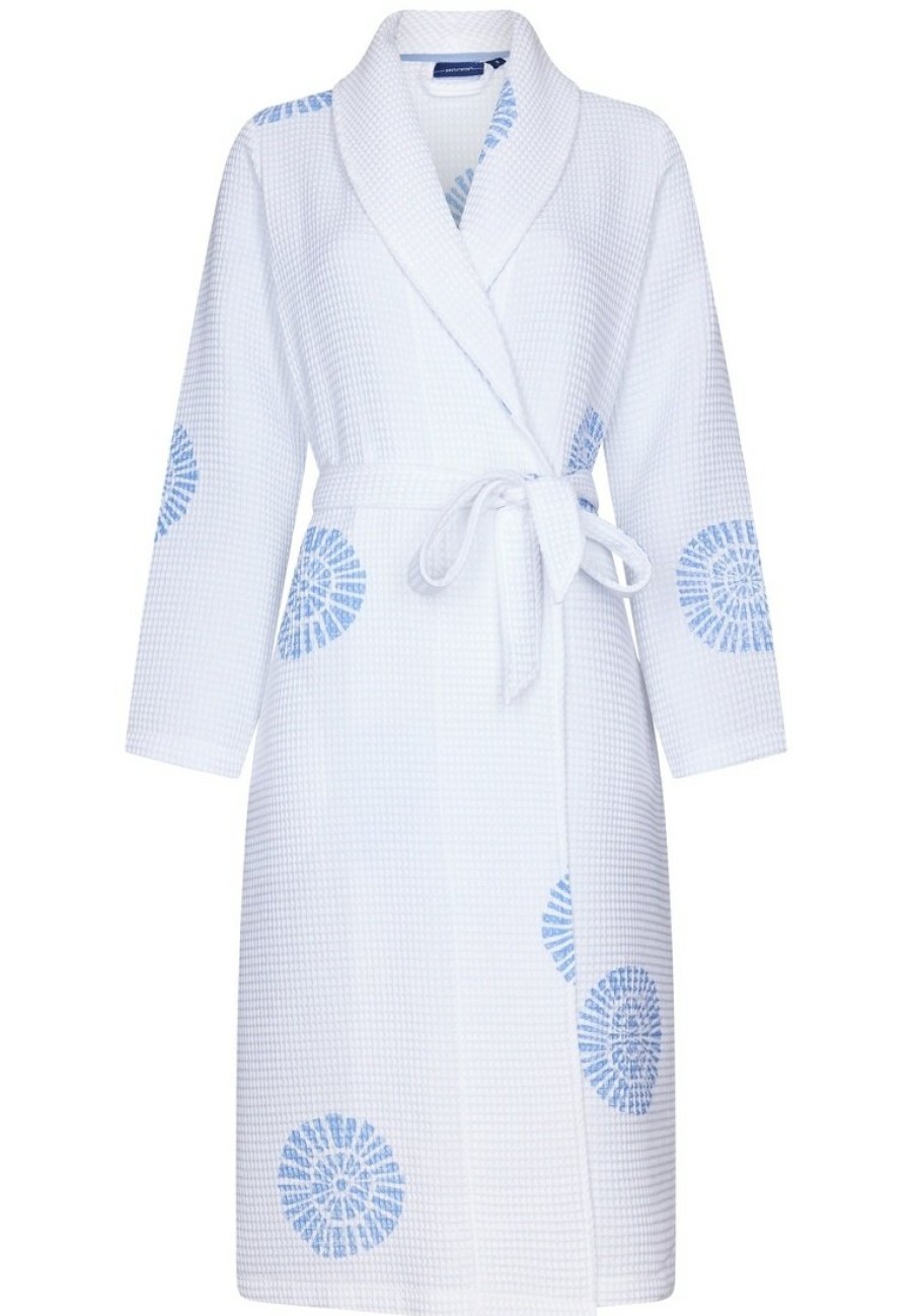 Pastunette Bathrobes | Pastunette Ladies Waffle-Style Summer Morninggown With Shawlcollar 'Abstract Daisy Flower'