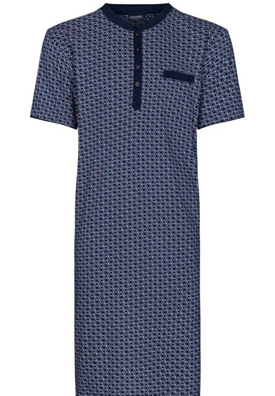 Pastunette for Men Nightshirts | Pastunette For Men Mens Short Sleeve Cotton Nightdress With Buttons 'Groovy Geometric'