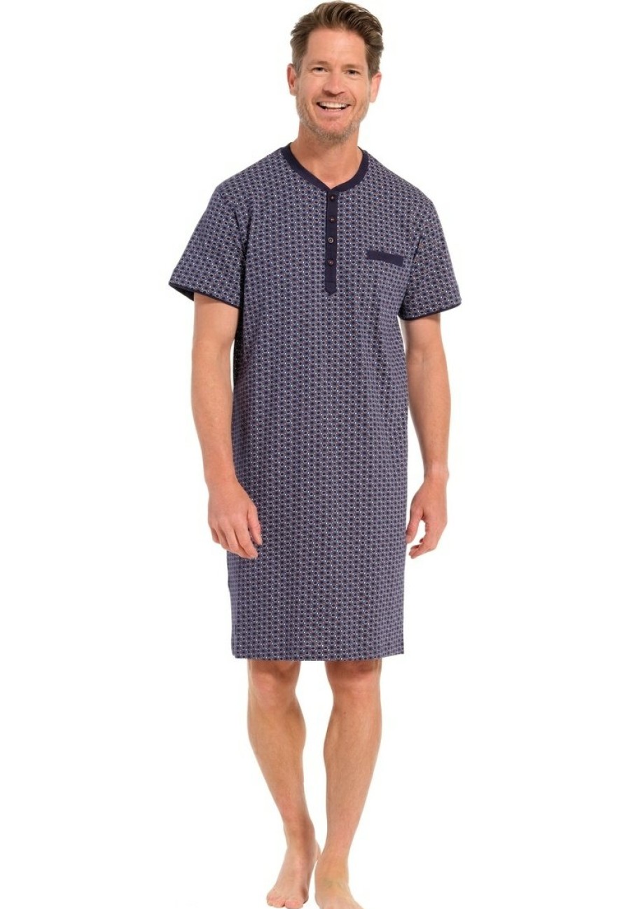 Pastunette for Men Nightshirts | Pastunette For Men Mens Short Sleeve Cotton Nightdress With Buttons 'Groovy Geometric'