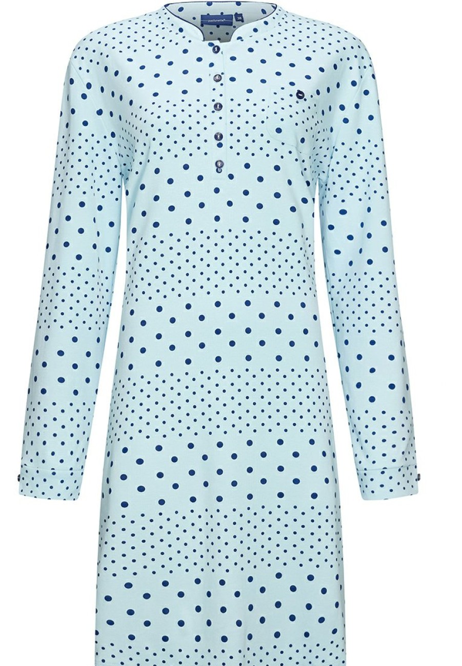 Pastunette Nightshirts | Pastunette Long Sleeve Light Blue Nightdress With Buttons 'Lots Of Dots'