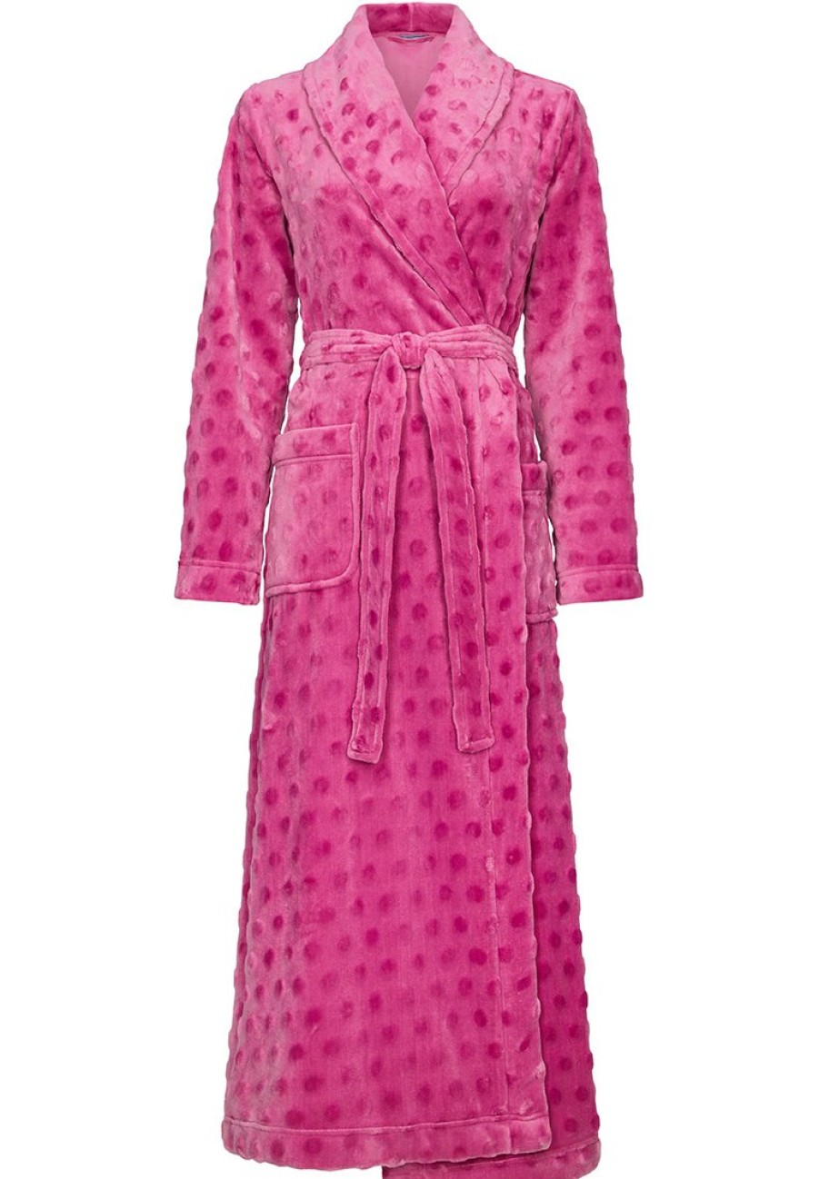 Pastunette Bathrobes | Pastunette Ladies Pink Soft Fleece Wrap-Over Long Morninggown 'Dotty Circles'