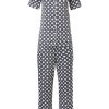 Pastunette Deluxe Pyjamas | Pastunette Deluxe 'Deeply Dotty' White & Grey Short Sleeve Full Button Cuddle Satin Pyjama With A Bold All Over 'Deeply Dotty' Pattern And Long Matching Pants