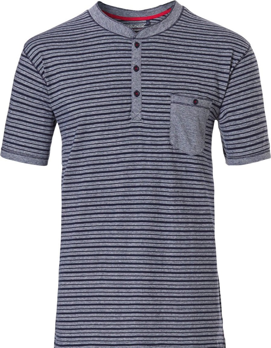 Pastunette for Men Mix & Match | Pastunette For Men Mens Mix & Match Stripey Short Sleeve, Cotton Top With 4 Buttons