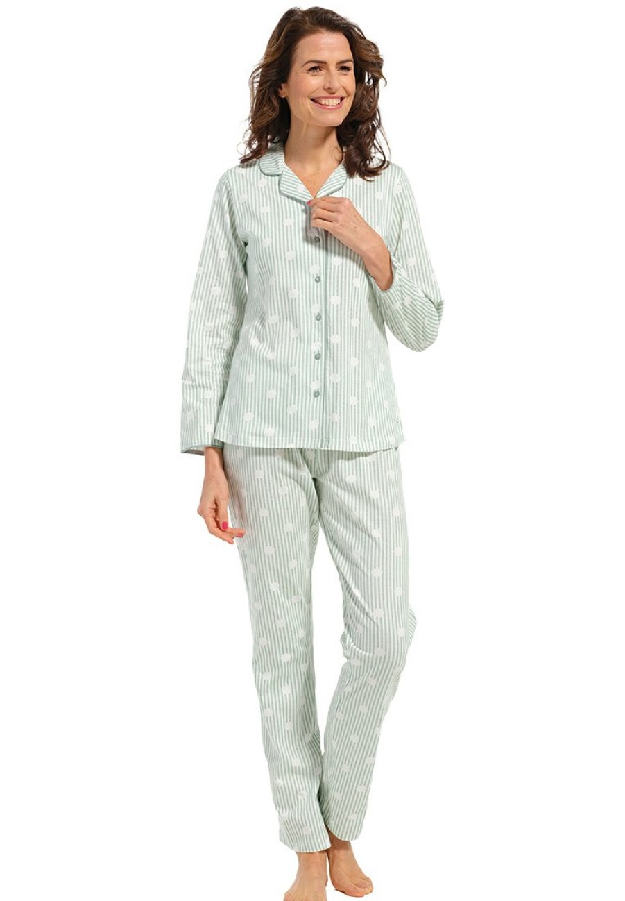 Pastunette Pyjamas | Pastunette Ladies Organic Cotton Long Sleeve Pyjama Set 'Dotty Circles & Stripes'