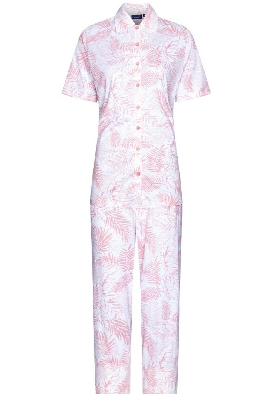 Pastunette Pyjamas | Pastunette Ladies Short Sleeve Full Button Organic Cotton Pyjama Set 'Outdoor Life Pink'