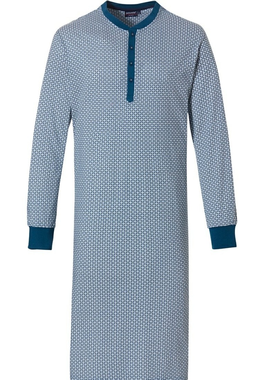 Pastunette for Men Nightshirts | Pastunette For Men Long Sleeve Nightshirt With Buttons 'Symmetrical Diamond Blocks'