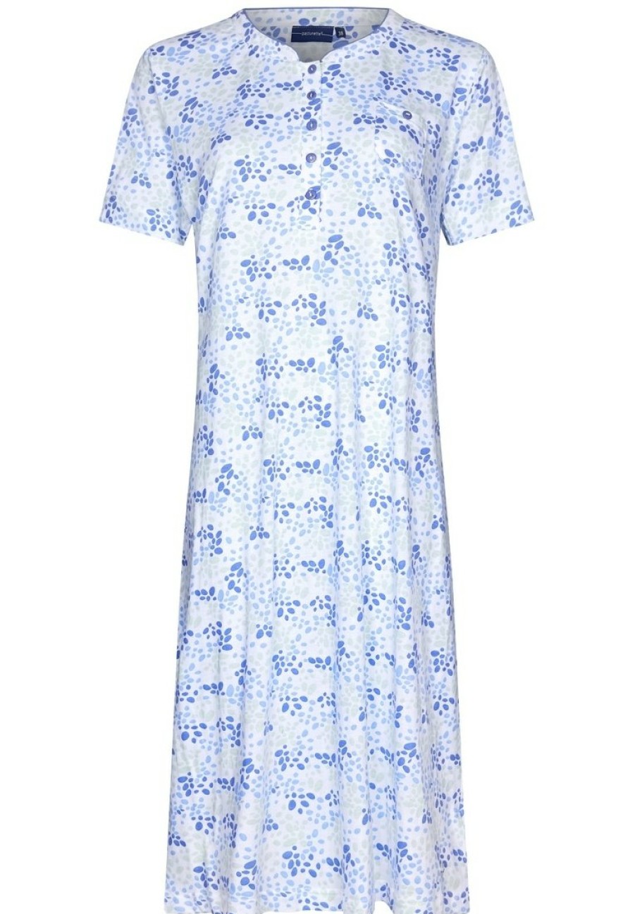 Pastunette Nightshirts | Pastunette Ladies Short Sleeve Organic Cotton Nightdress With Buttons 'Flowery Petals'