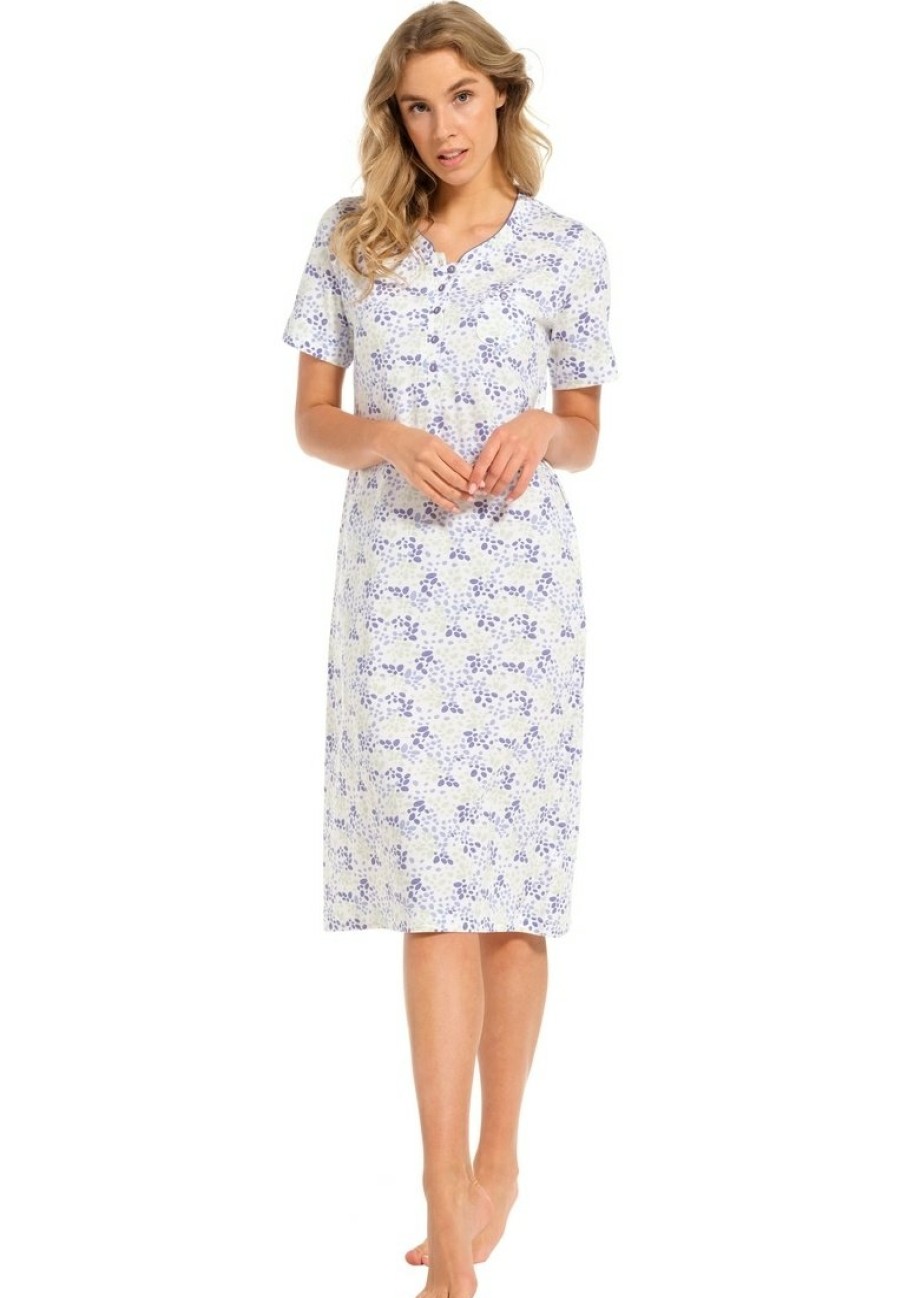 Pastunette Nightshirts | Pastunette Ladies Short Sleeve Organic Cotton Nightdress With Buttons 'Flowery Petals'