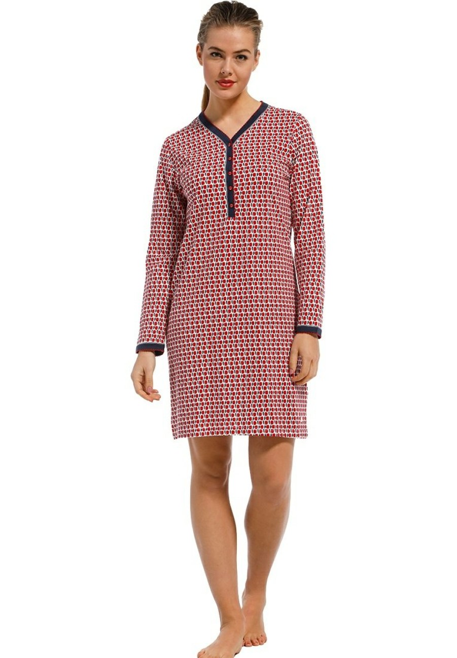 Pastunette Nightshirts | Pastunette Ladies Long Sleeve Cotton Nightdress With Buttons 'Cube It Fashion'