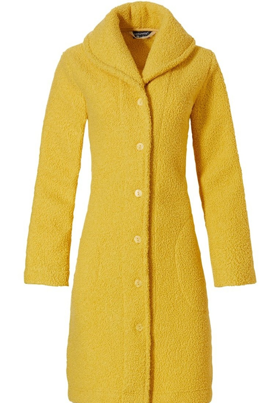 Pastunette Deluxe Bathrobes | Pastunette Deluxe Luxurious Boucle Full Button House Jacket 'Winter Jasmin Yellow'