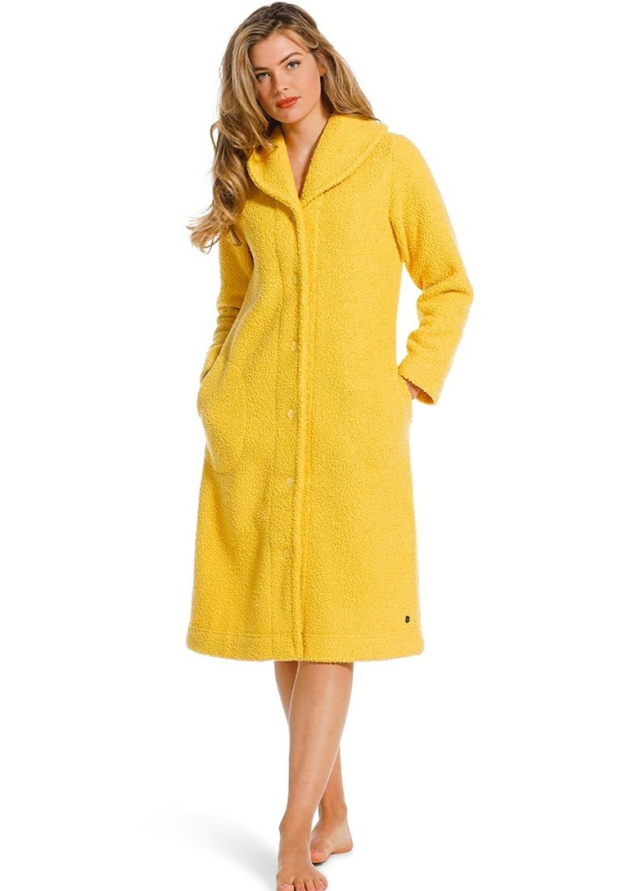 Pastunette Deluxe Bathrobes | Pastunette Deluxe Luxurious Boucle Full Button House Jacket 'Winter Jasmin Yellow'