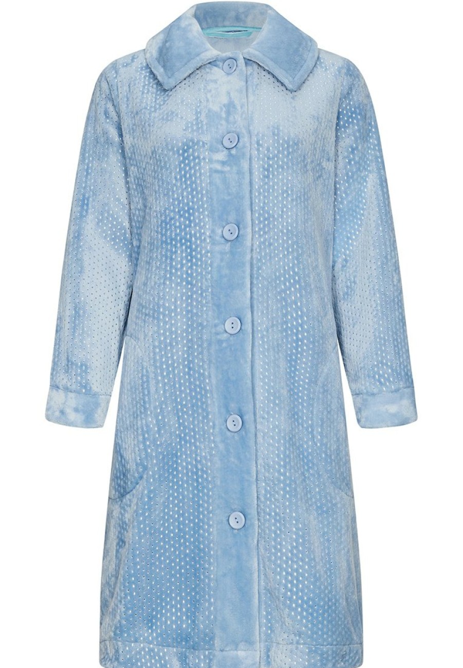 Pastunette Bathrobes | Pastunette Warm Soft Fleece Full Button Morninggown 'Tiny Dots'