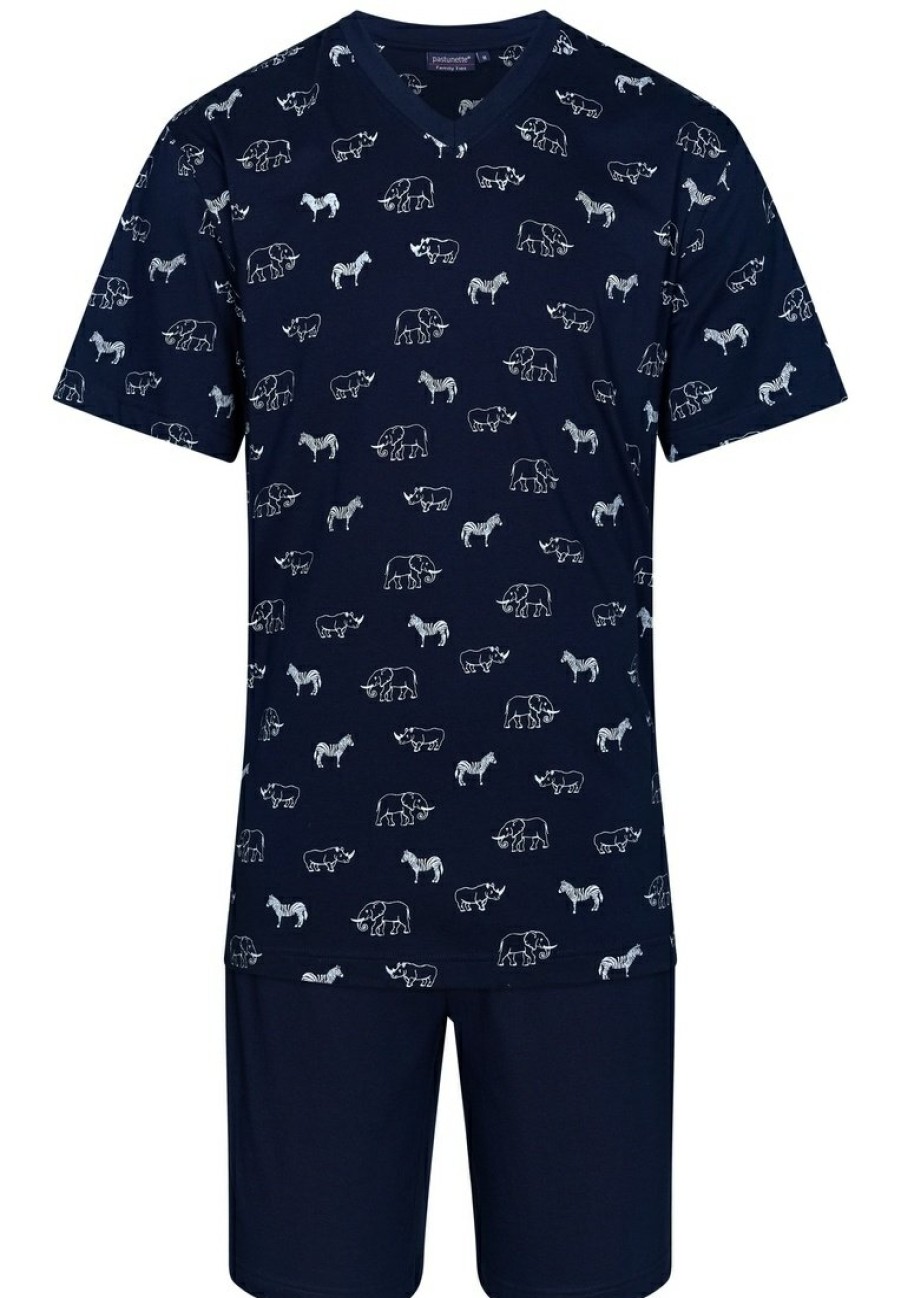 Pastunette for Men Shorty Set | Pastunette For Men Men'S Blue 'V' Neck Cotton Single Jersey Shorty Set 'At The Zoo'