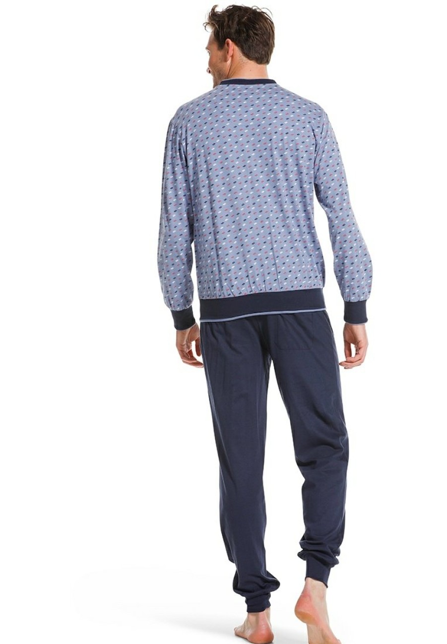 Pastunette for Men Pyjamas | Pastunette For Men Light Blue 'V' Neck Cotton Pyjama With Cuffs 'Chain Link'