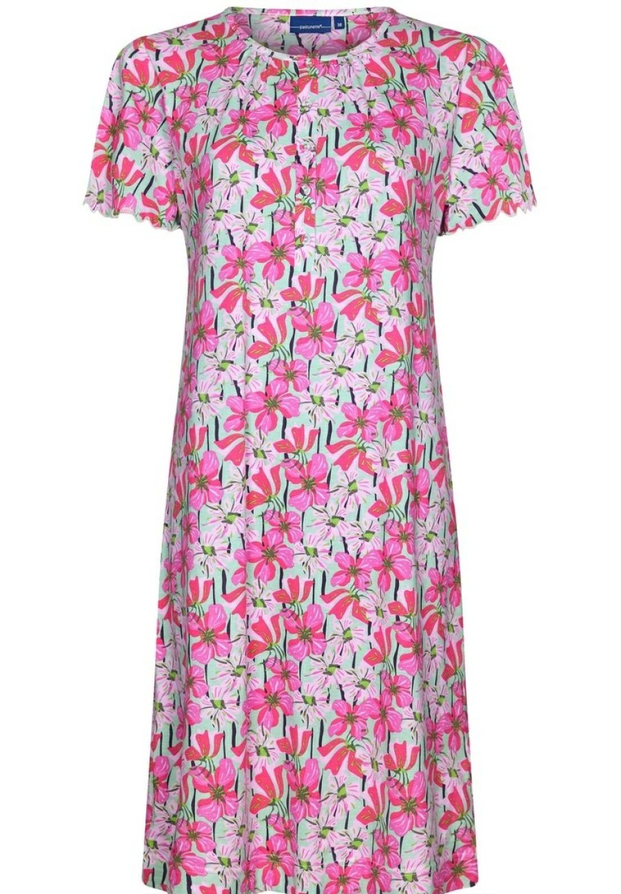 Pastunette Nightshirts | Pastunette Ladies Short Sleeve Cotton Nightdress With Buttons 'Floral Moments'