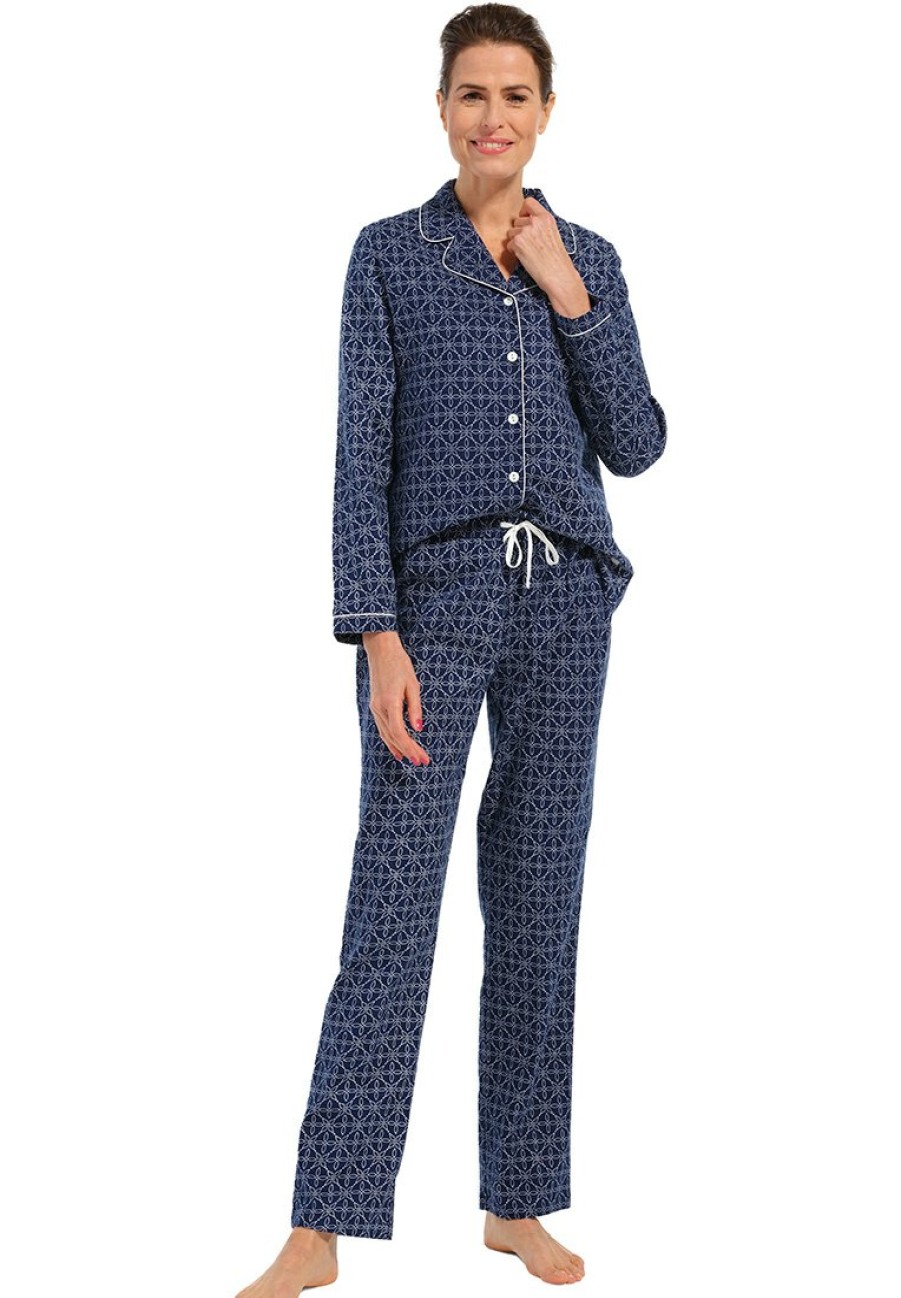 Pastunette Pyjamas | Pastunette Ladies Full Button Cotton-Flannel Pyjama 'Symmetrical Flower Petals'