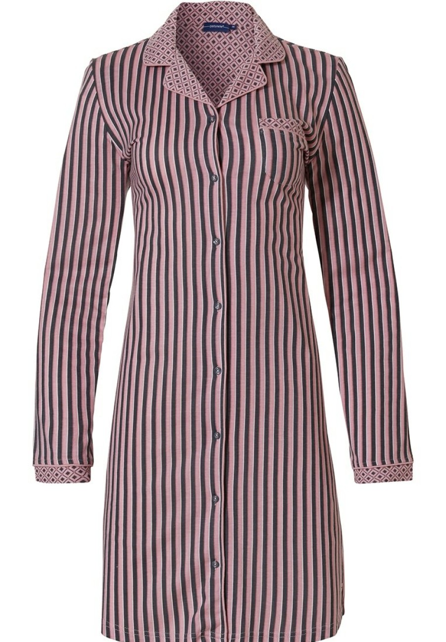 Pastunette Nightshirts | Pastunette Ladies Full Button Cotton-Modal Nightdress 'Smart Stripes & Diamonds'