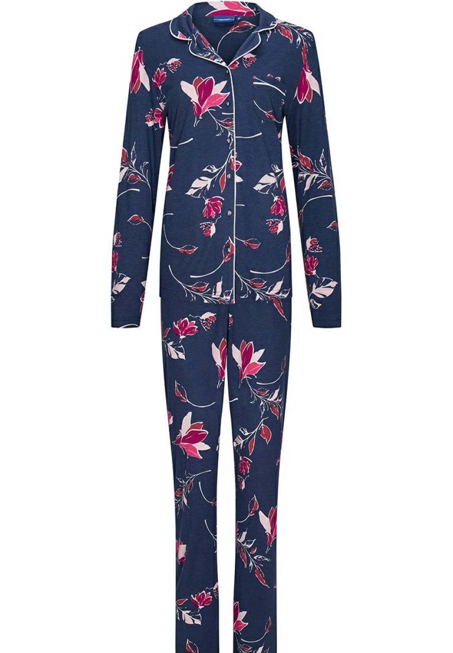 Pastunette Pyjamas | Pastunette Ladies Full Button Cotton-Modal Pyjama 'Fuchsia Flower Garden'