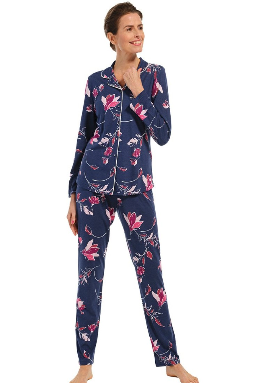 Pastunette Pyjamas | Pastunette Ladies Full Button Cotton-Modal Pyjama 'Fuchsia Flower Garden'