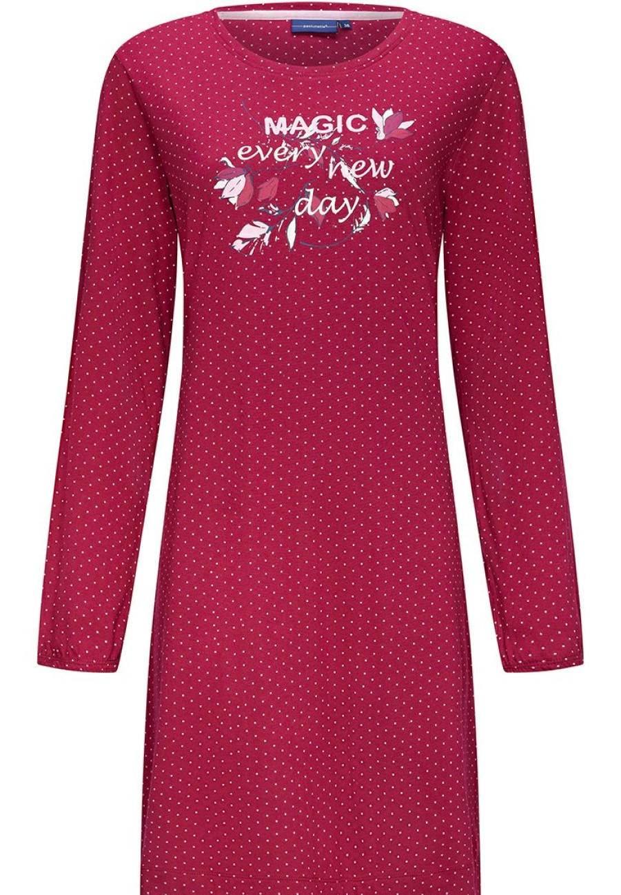 Pastunette Nightshirts | Pastunette Ladies Long Sleeve Cotton Nightdress 'Magic Fuchsia Flower Garden'