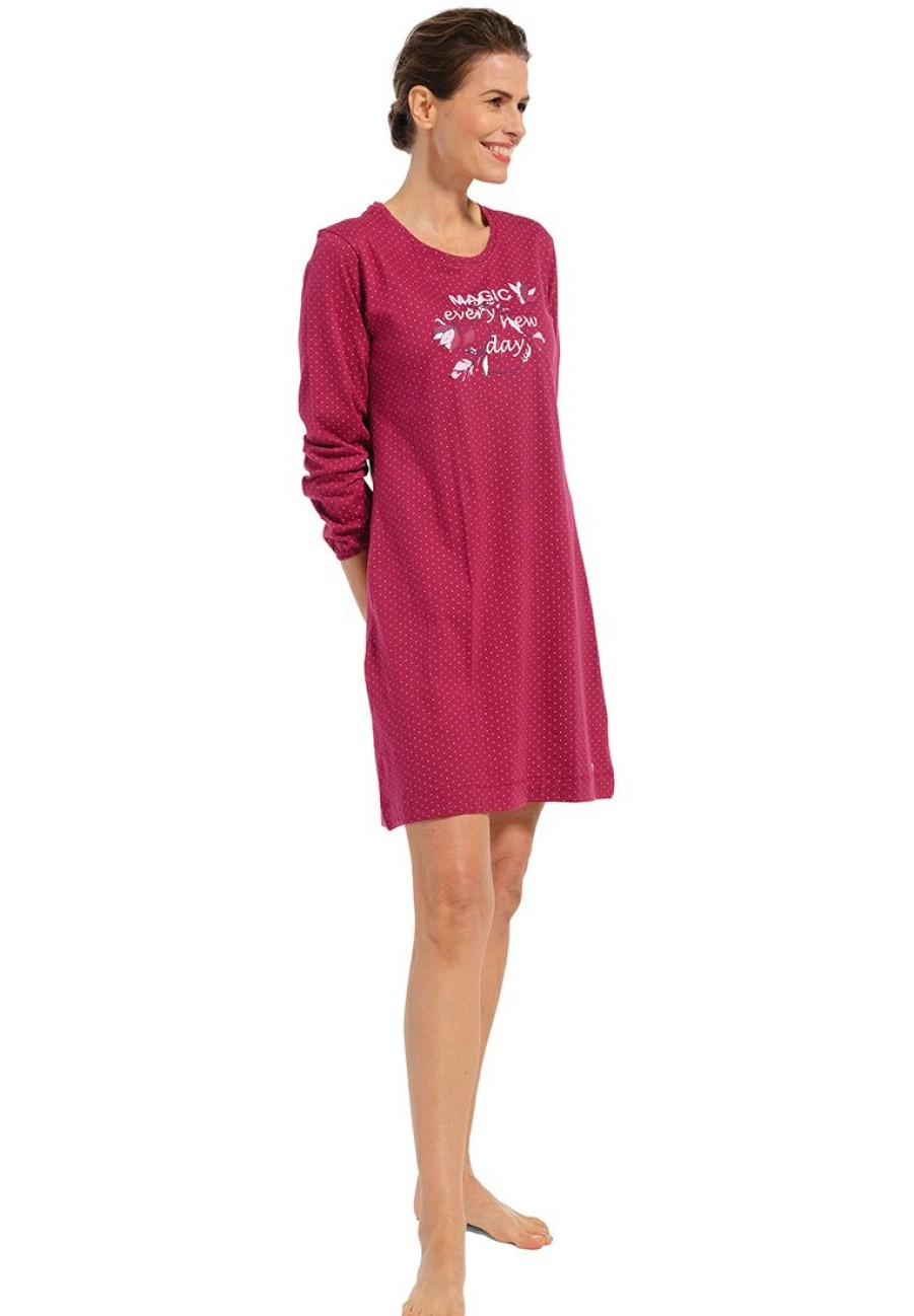 Pastunette Nightshirts | Pastunette Ladies Long Sleeve Cotton Nightdress 'Magic Fuchsia Flower Garden'