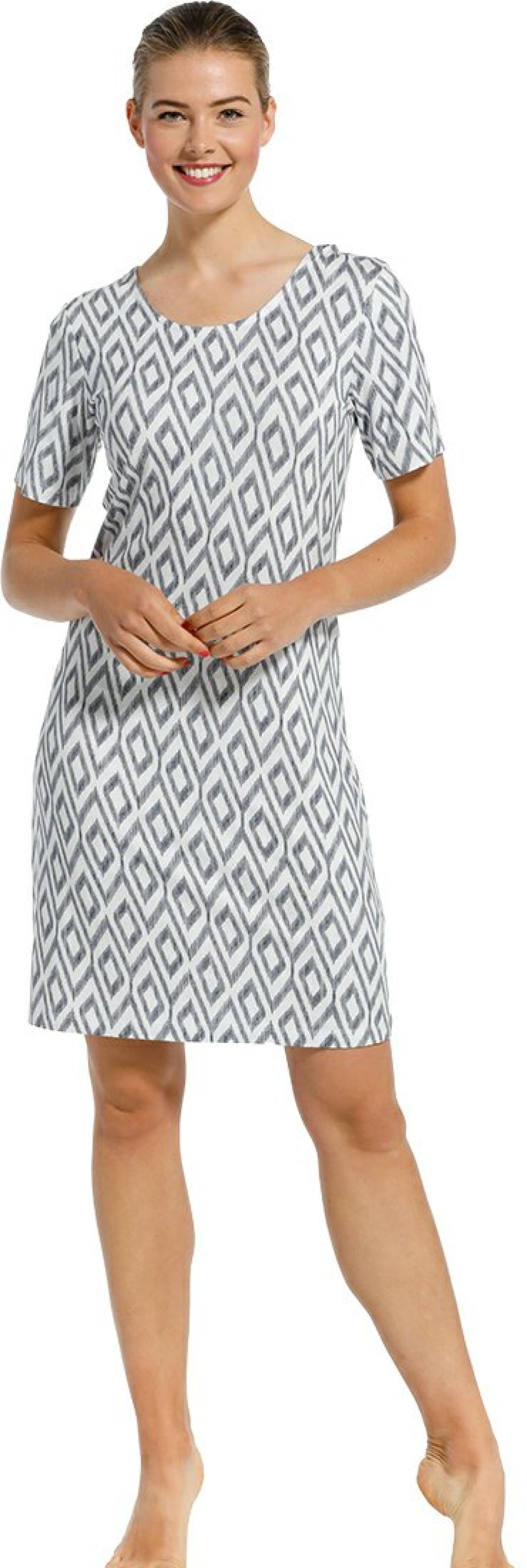 Pastunette Beach Beachwear | Pastunette Beach 'Holiday Fashion' White & Dark Blue Ladies Short Sleeve Beach Dress With Pretty Back Details And All Over 'Holiday Fashion' Print - A 'Must Have' For Any Summer Wardrobe!