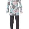 Pastunette Deluxe Pyjamas | Pastunette Deluxe 'Model Art Colour' Pale Blue & Pastel Pink Ladies Long Sleeve Pyjama Set With An All Over 'Model Art Colour' Pattern And Long Slim Fit Dark Grey Pants