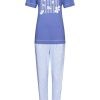 Pastunette Pyjamas | Pastunette Ladies Short Sleeve Organic Cotton Pyjama Set With Cuffs 'Flowery Stripes'