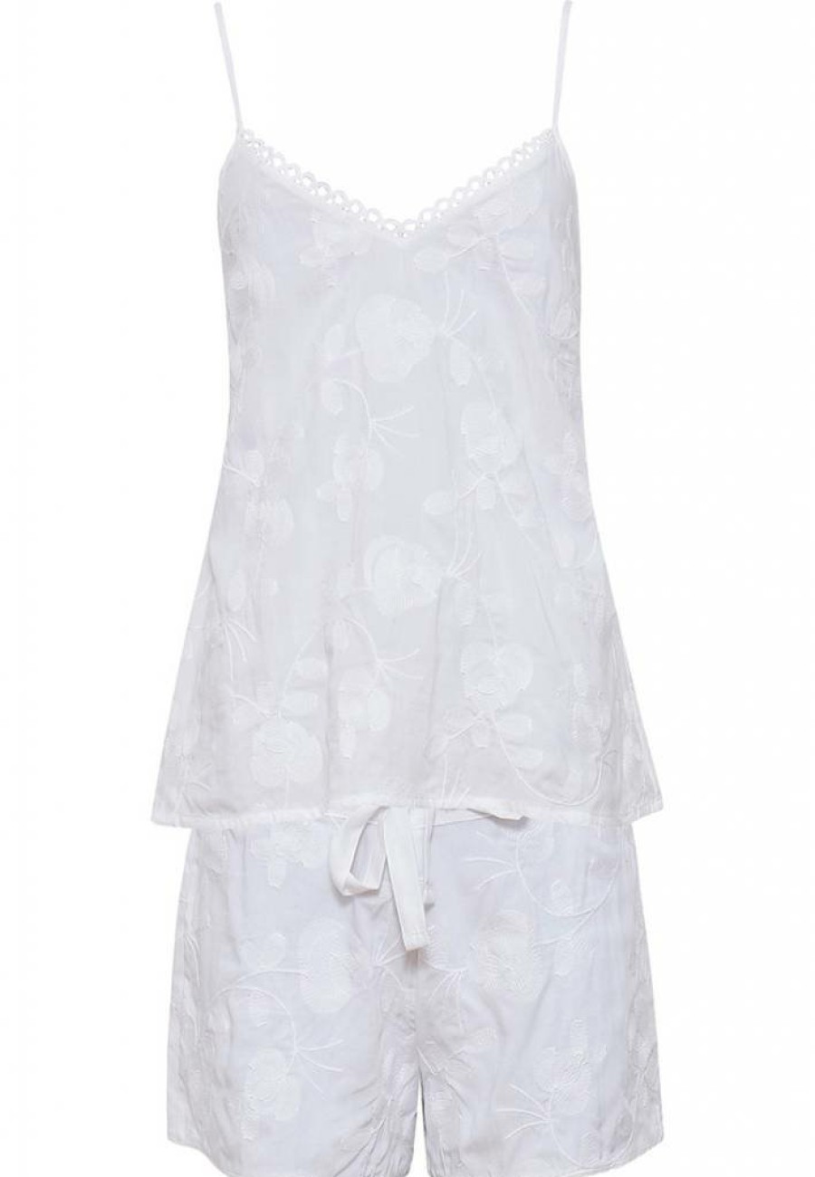 Cyberjammies Shorty Sets | Cyberjammies 'Embroidered Flowers', Pure White, Modal Woven Shorty Set With Adjustable Straps