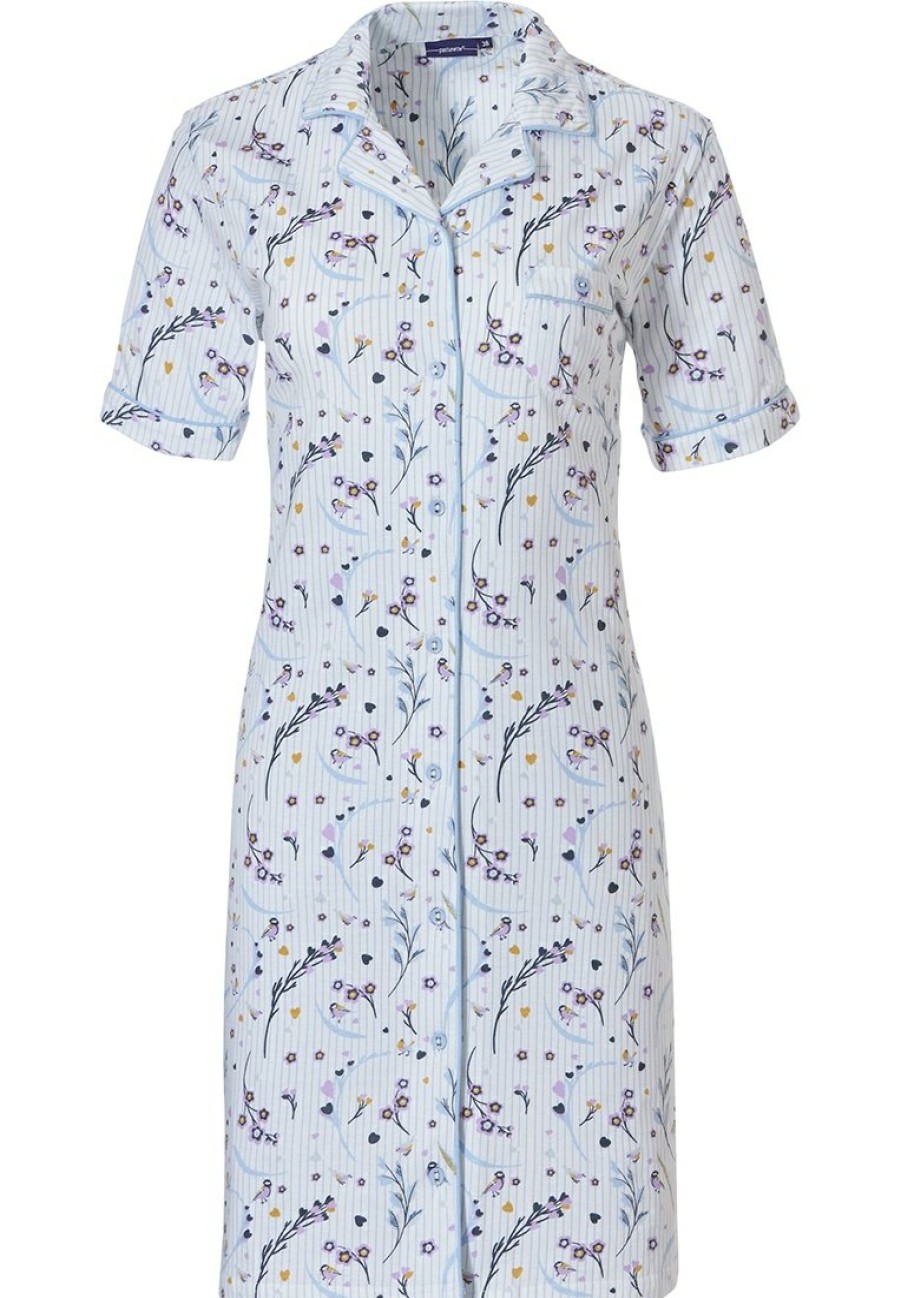 Pastunette Nightshirts | Pastunette Ladies Short Sleeve Full Button Nightdress 'Little Love Birds'