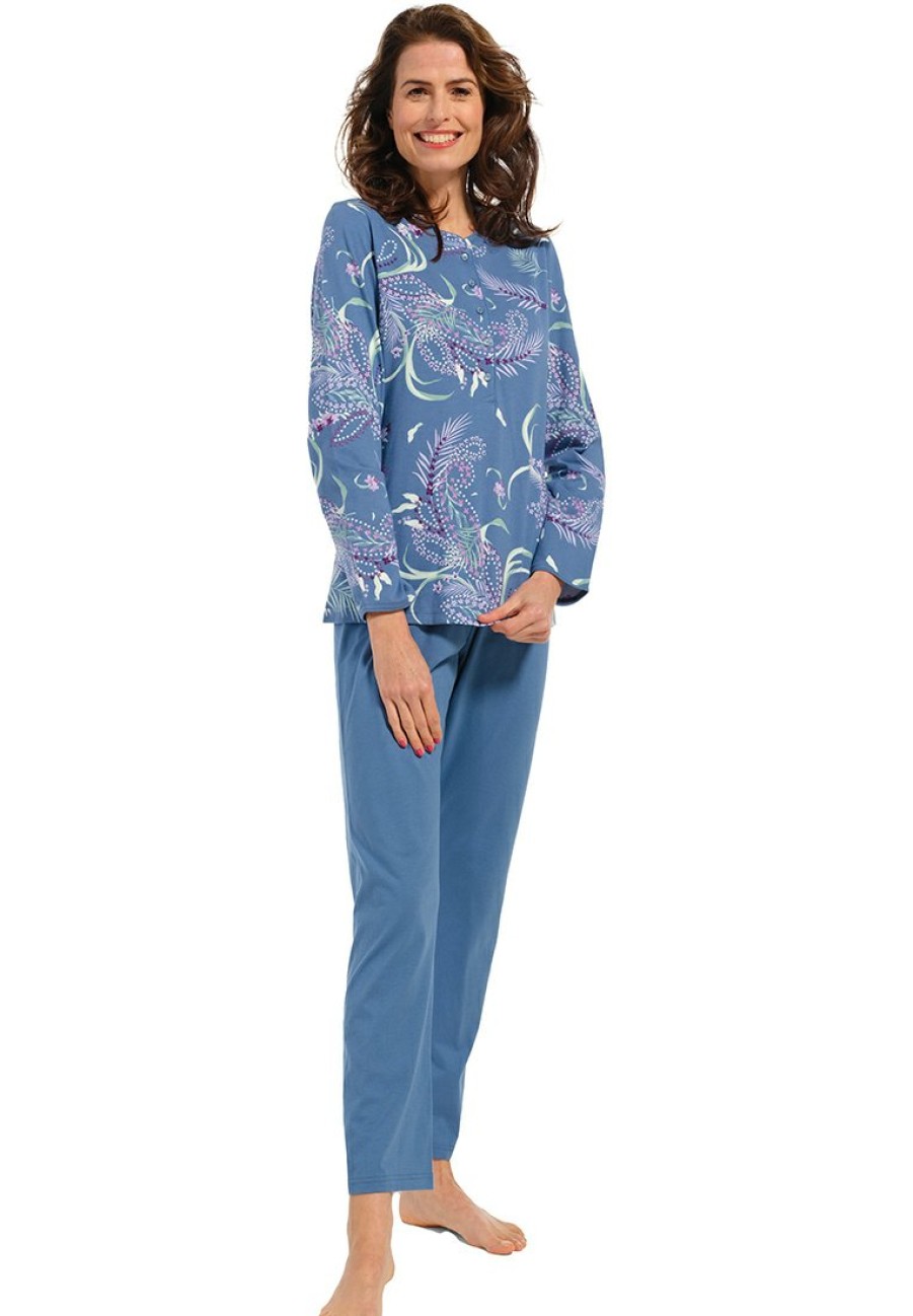 Pastunette Pyjamas | Pastunette Ladies Cotton Pyjama Set With Buttons 'Paisley Peacock'